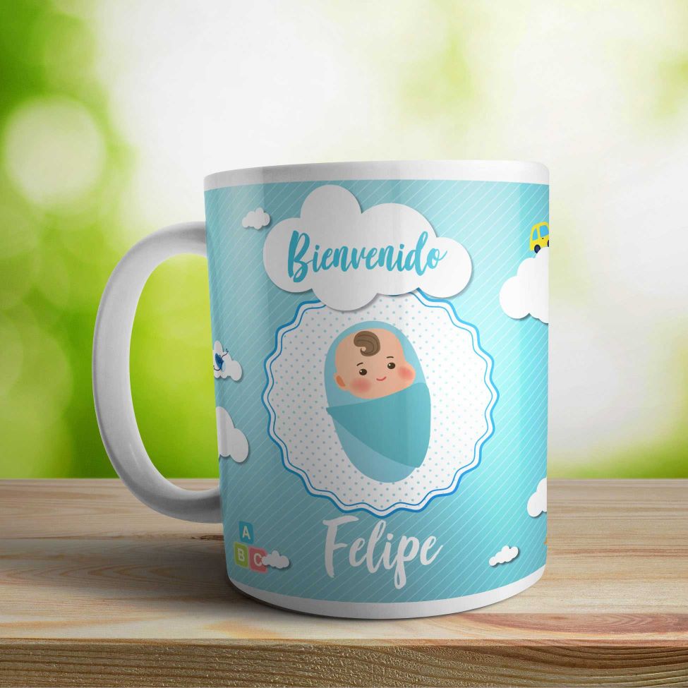 Taza cerámica personalizada Bienvenido nene