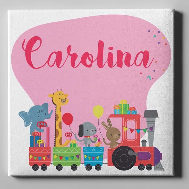 Lienzo personalizado 50x50 Nena tren animales