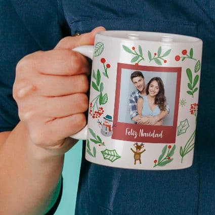 Taza cerámica personalizada Navidad hojas