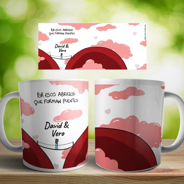 Taza cerámica personalizada "Abrazos forman puentes"