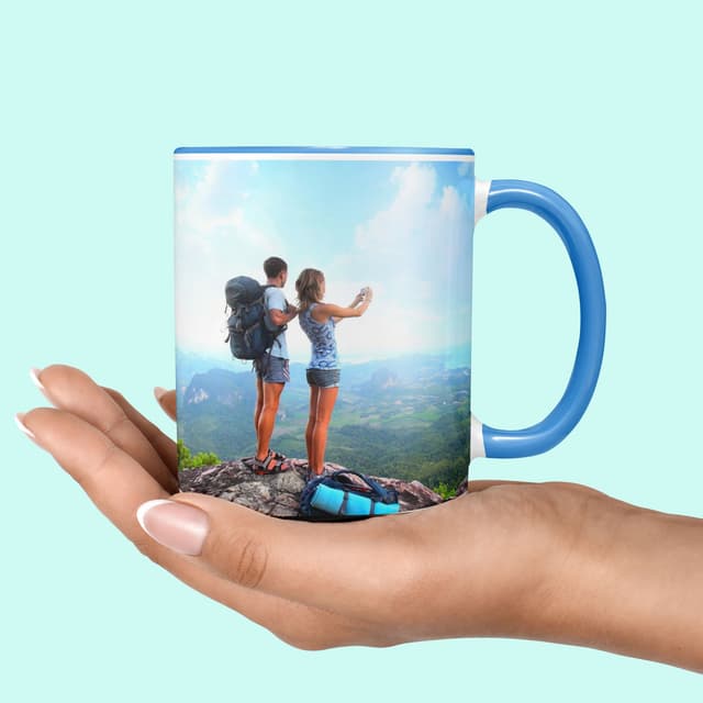 Taza azul personalizada con foto