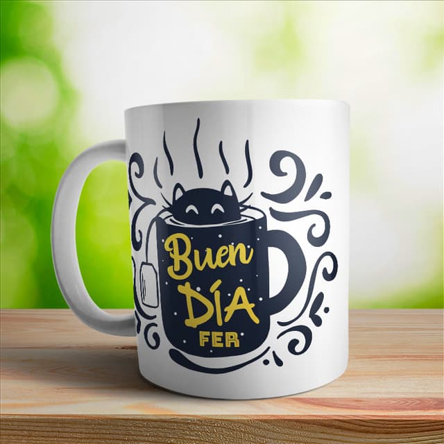 Taza personalizada con gatos para desayuno