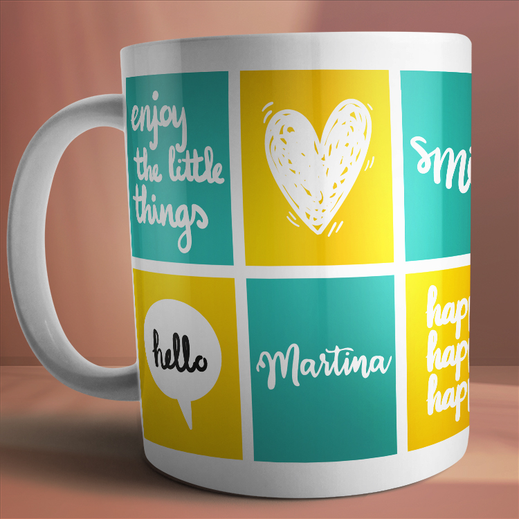 Taza con buena onda y alegria personalizada