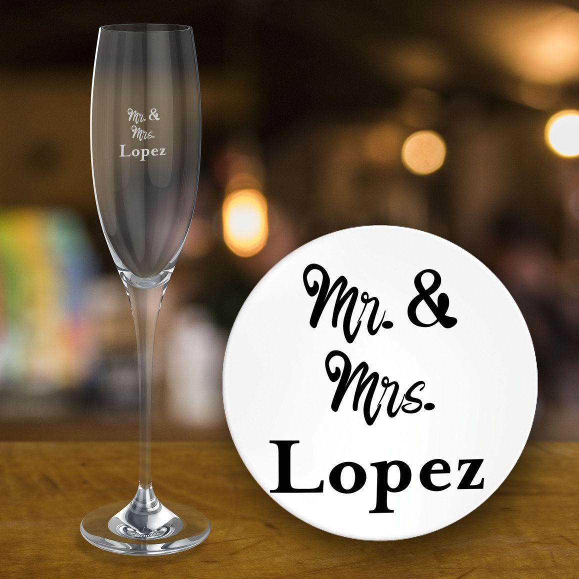 Copa champagne grabada Mr & Mrs - 0